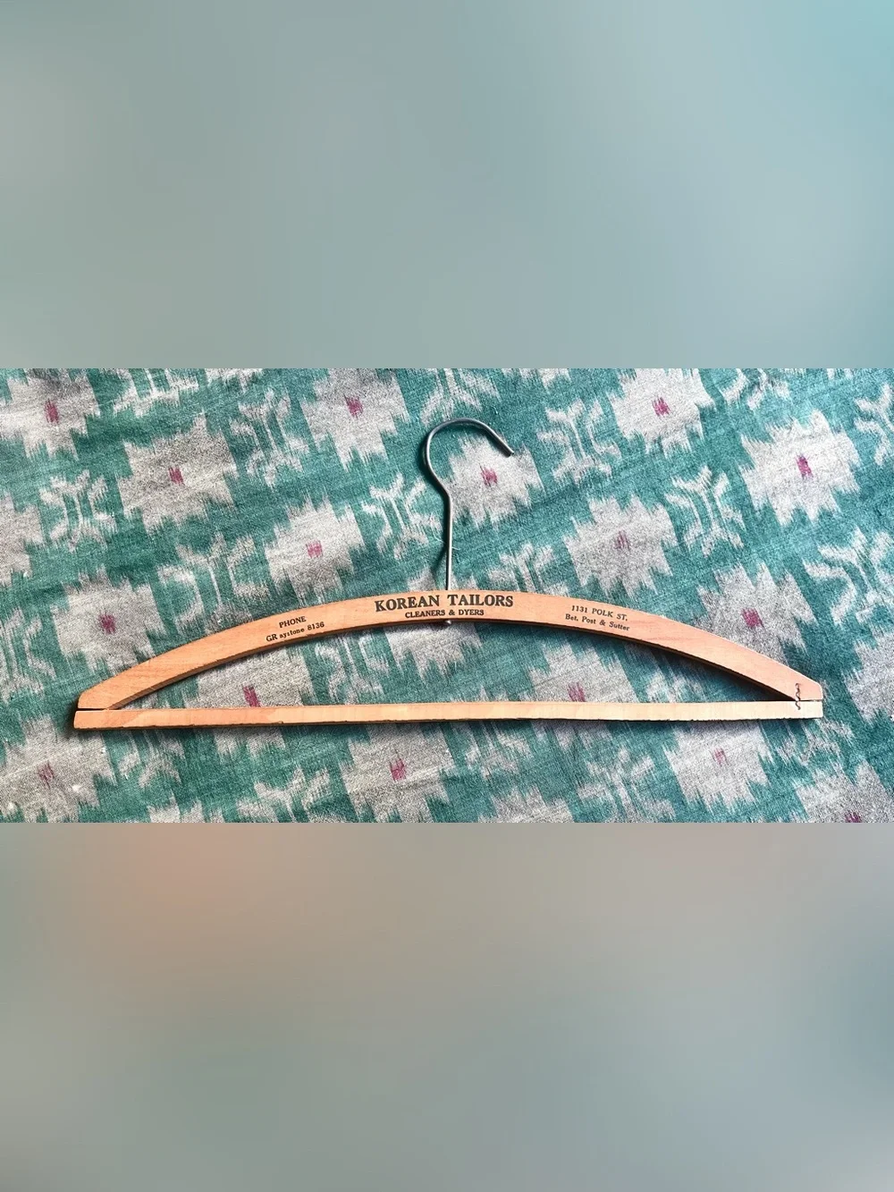 Rare Vintage Korean Tailors San Francisco Wooden Advertising Hanger